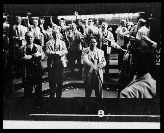 Commodities traders on the floor of the Chicago Board of Trade