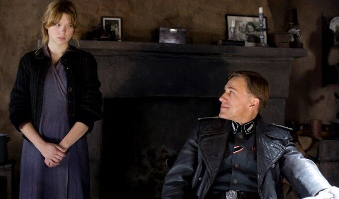 Lea Seydoux (Charlotte Lapadite) and Christoph Waltz (Colonel Landa) star in Quentin Tarantino's INGLOURIOUS BASTERDS.