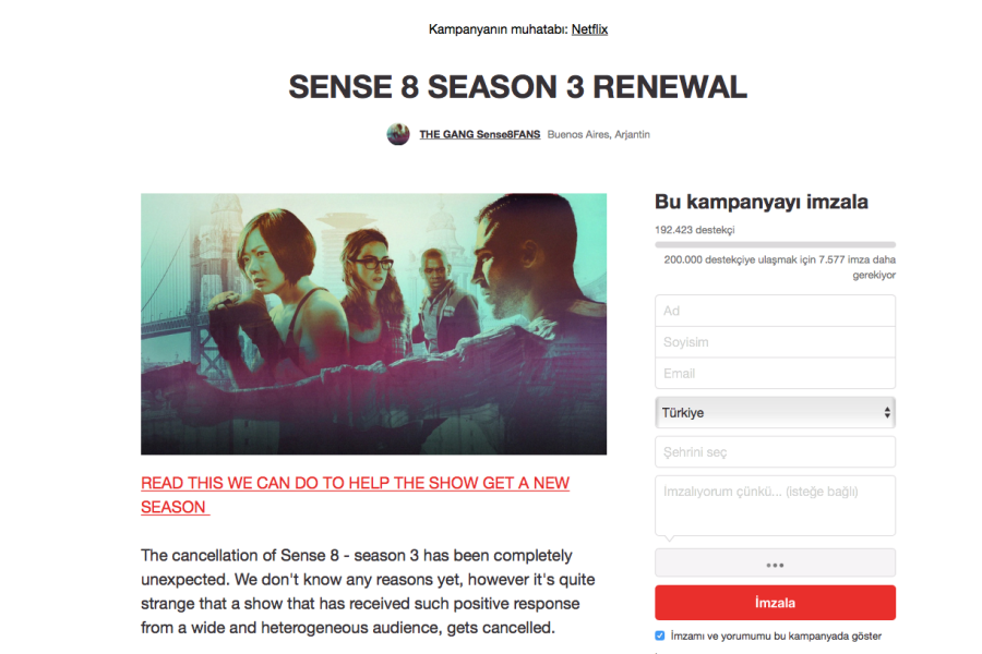 Netflix’in Sense8’i İptal Etmemesi İçin Change.org Üzerinden Kampanya Başlatıldı!
