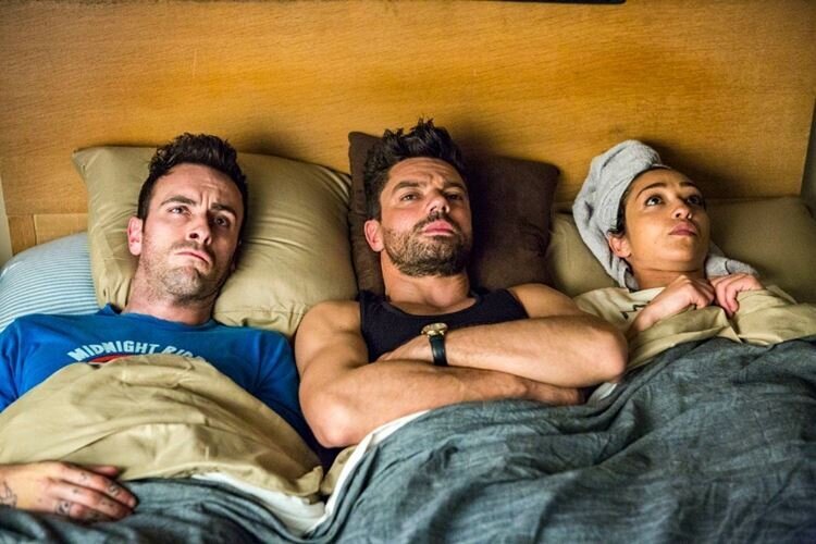 Joseph Gilgun as Cassidy, Dominic Cooper as Jesse Custer, Ruth Negga as Tulip O'Hare - Preacher _ Season 2, Episode 1 - Photo Credit: Skip Bolen/AMC