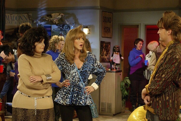 FRIENDS -- "The One Where the Stripper Cries" -- Episode 11 -- Aired 2/5/2004 -- Pictured: (l-r) Courteney Cox Arquette as Monica, Jennifer Aniston as Rachel, Matthew Perry as Chandler -- Photo by: NBCU Photo Bank